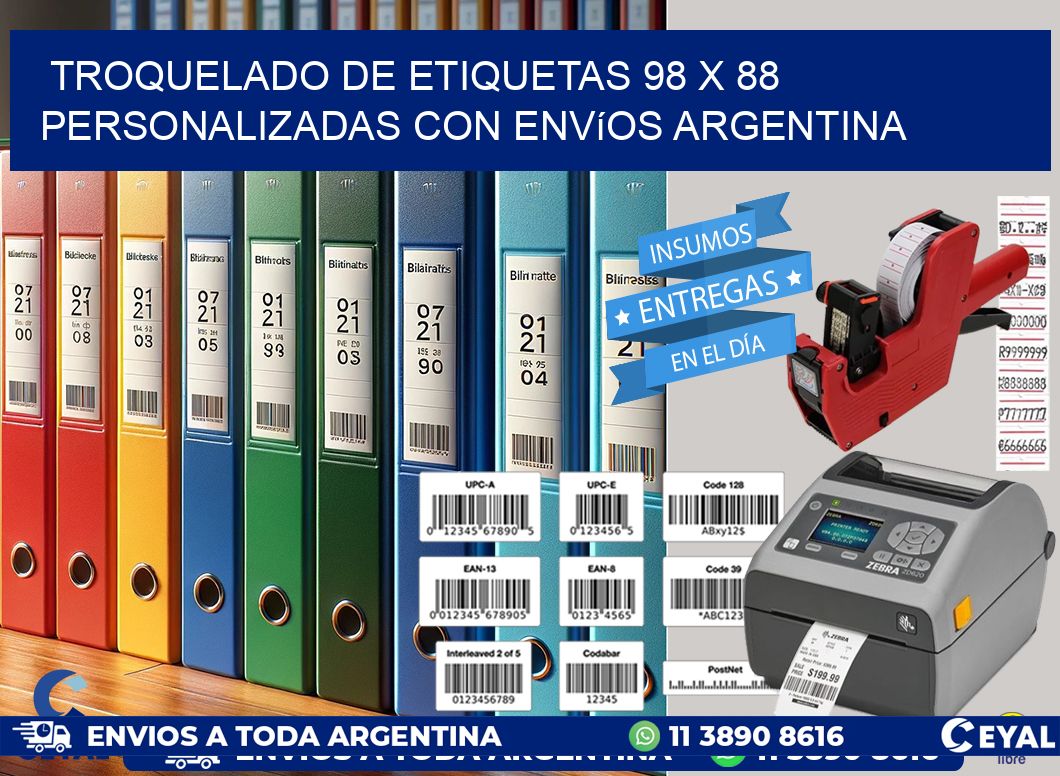 Troquelado de etiquetas 98 x 88 personalizadas con envíos Argentina