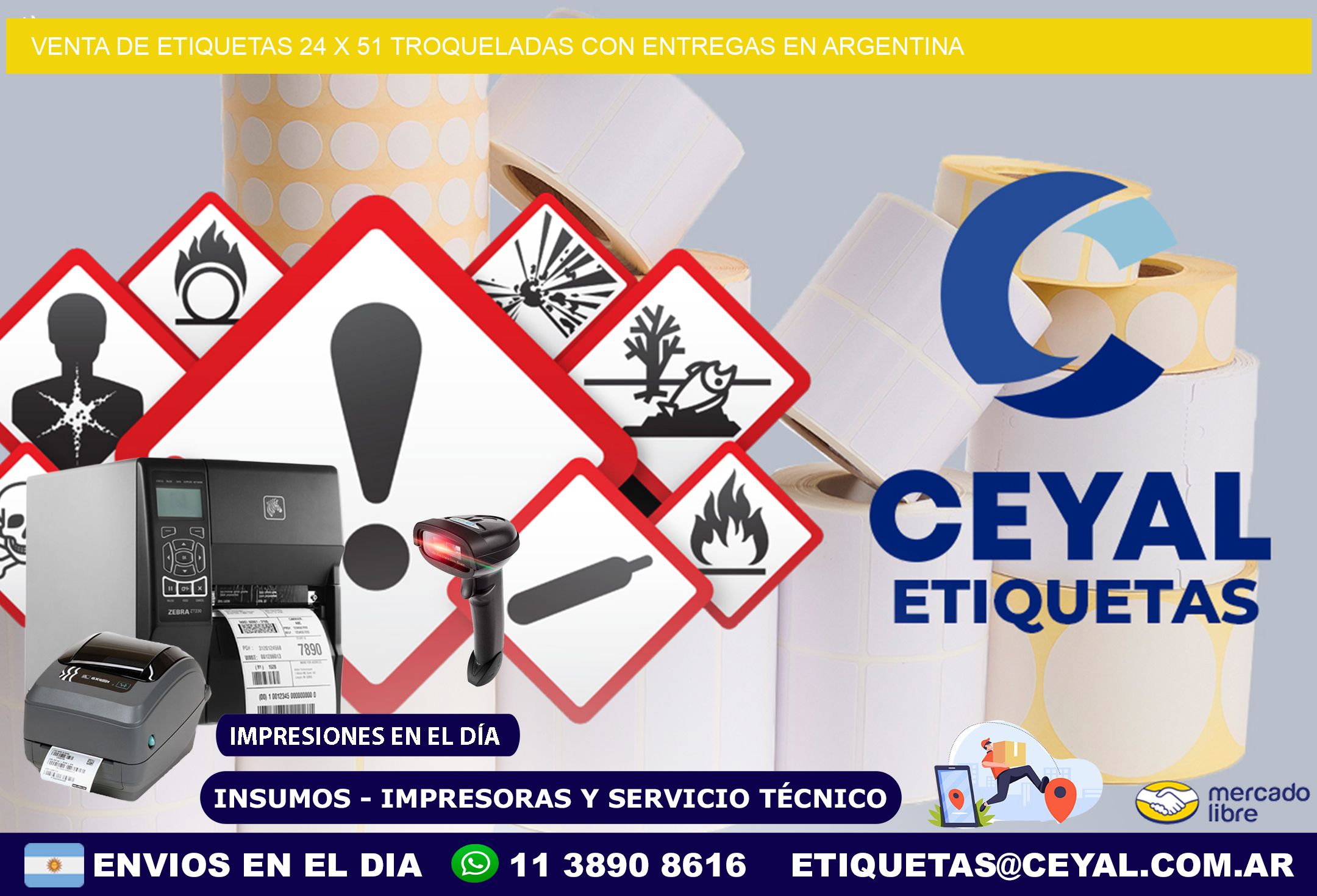 Venta de etiquetas 24 x 51 troqueladas con entregas en Argentina
