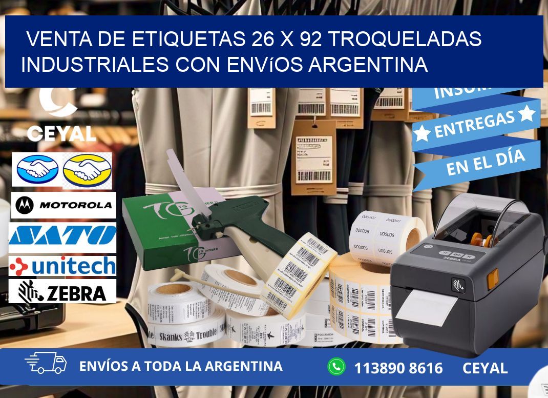 Venta de etiquetas 26 x 92 troqueladas industriales con envíos Argentina