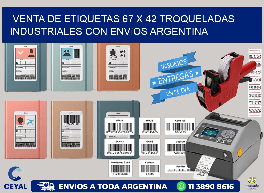 Venta de etiquetas 67 x 42 troqueladas industriales con envíos Argentina