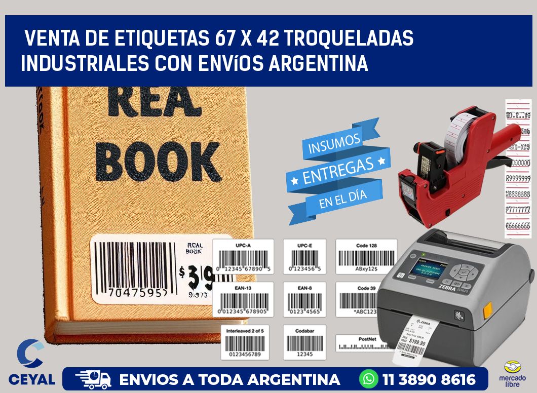 Venta de etiquetas 67 x 42 troqueladas industriales con envíos Argentina