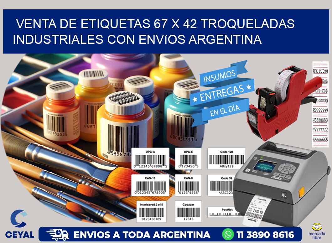 Venta de etiquetas 67 x 42 troqueladas industriales con envíos Argentina