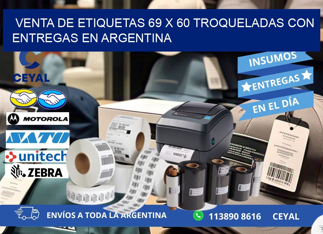 Venta de etiquetas 69 x 60 troqueladas con entregas en Argentina