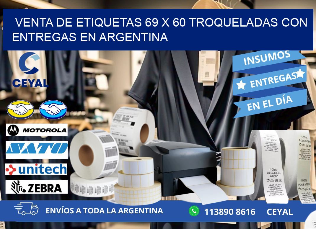 Venta de etiquetas 69 x 60 troqueladas con entregas en Argentina