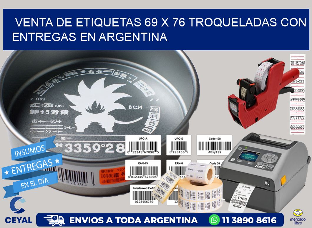 Venta de etiquetas 69 x 76 troqueladas con entregas en Argentina