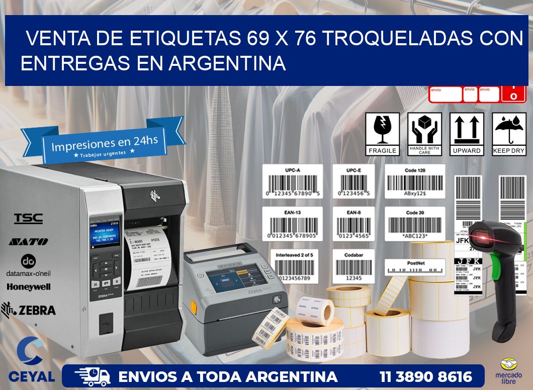 Venta de etiquetas 69 x 76 troqueladas con entregas en Argentina