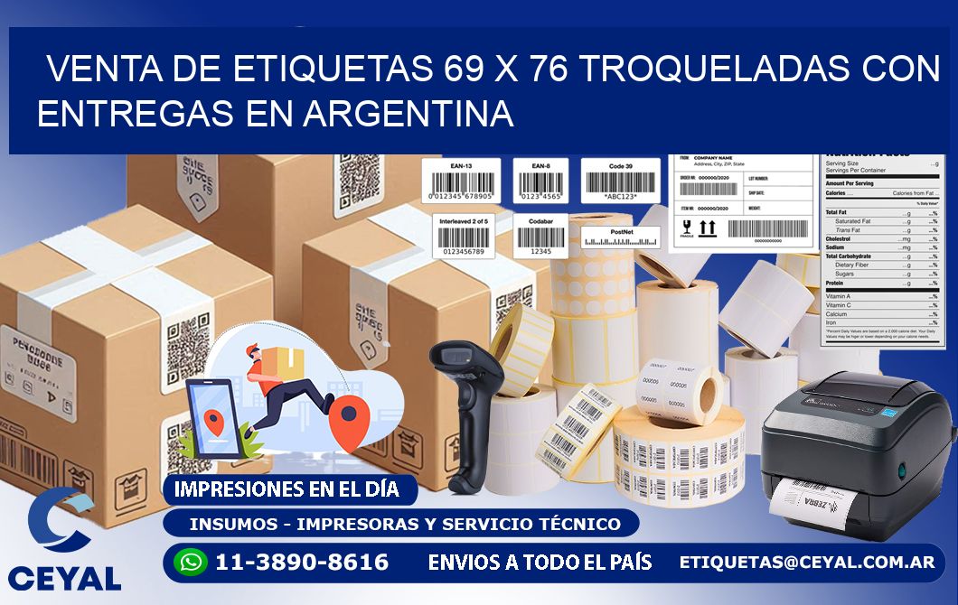 Venta de etiquetas 69 x 76 troqueladas con entregas en Argentina