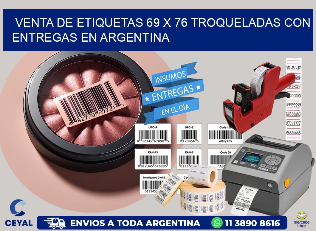 Venta de etiquetas 69 x 76 troqueladas con entregas en Argentina