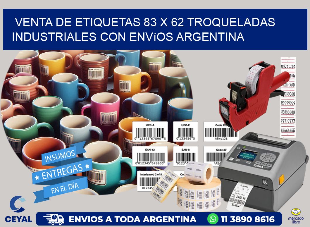 Venta de etiquetas 83 x 62 troqueladas industriales con envíos Argentina