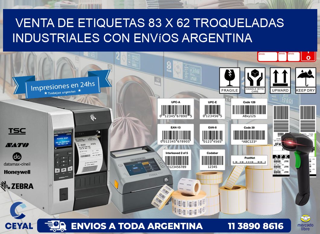 Venta de etiquetas 83 x 62 troqueladas industriales con envíos Argentina