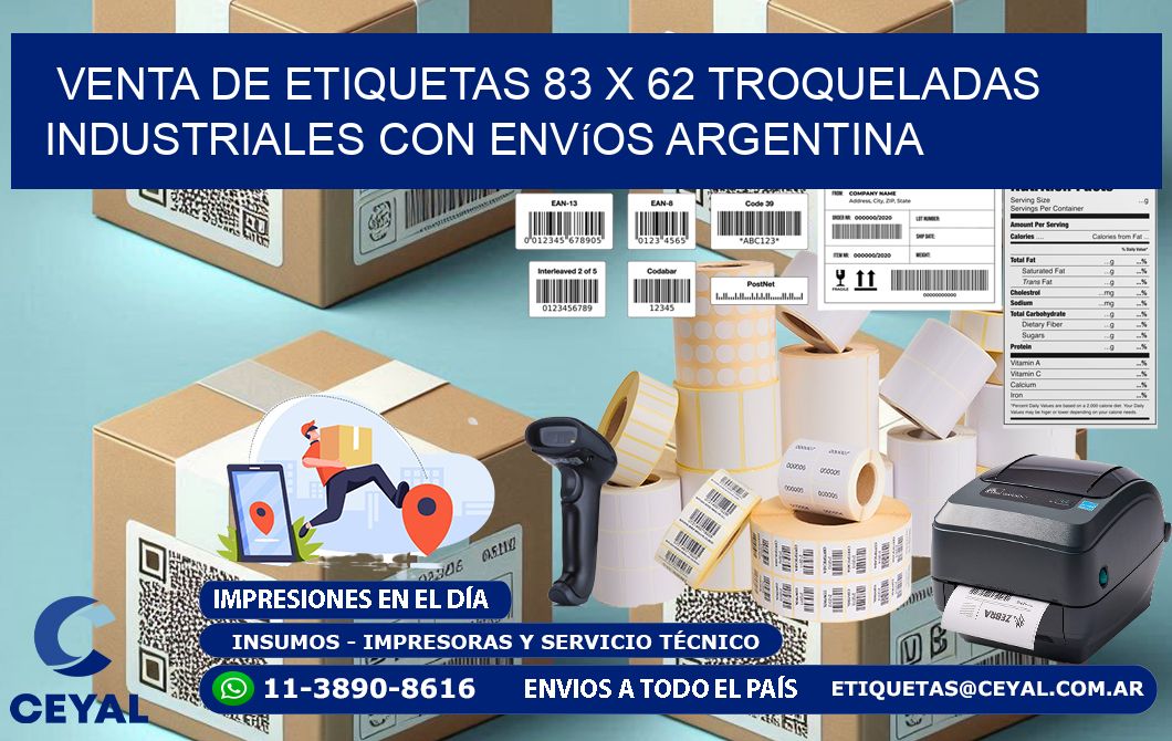 Venta de etiquetas 83 x 62 troqueladas industriales con envíos Argentina