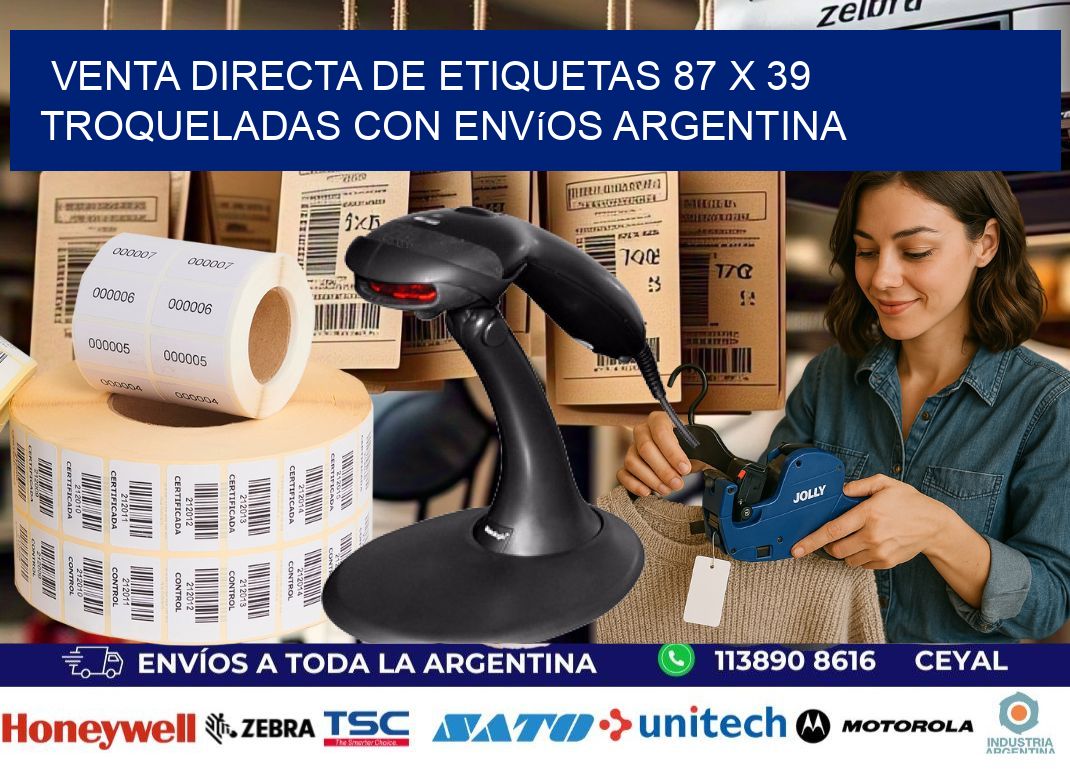 Venta directa de etiquetas 87 x 39 troqueladas con envíos Argentina
