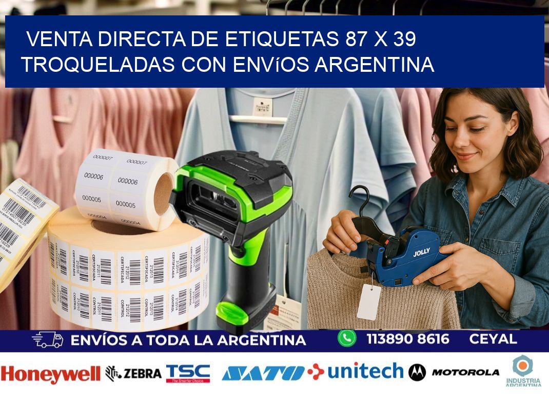 Venta directa de etiquetas 87 x 39 troqueladas con envíos Argentina