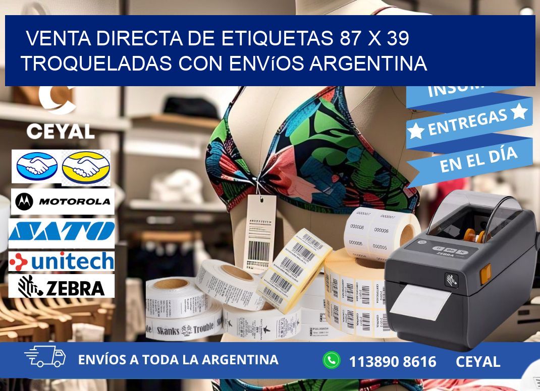 Venta directa de etiquetas 87 x 39 troqueladas con envíos Argentina