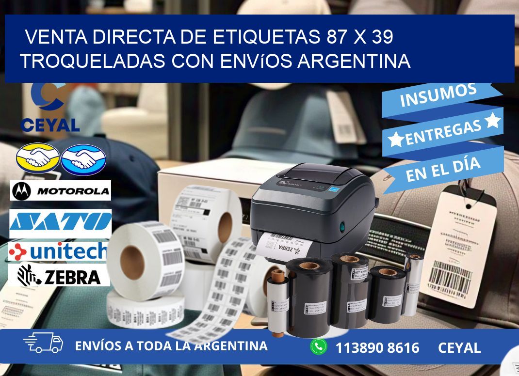 Venta directa de etiquetas 87 x 39 troqueladas con envíos Argentina