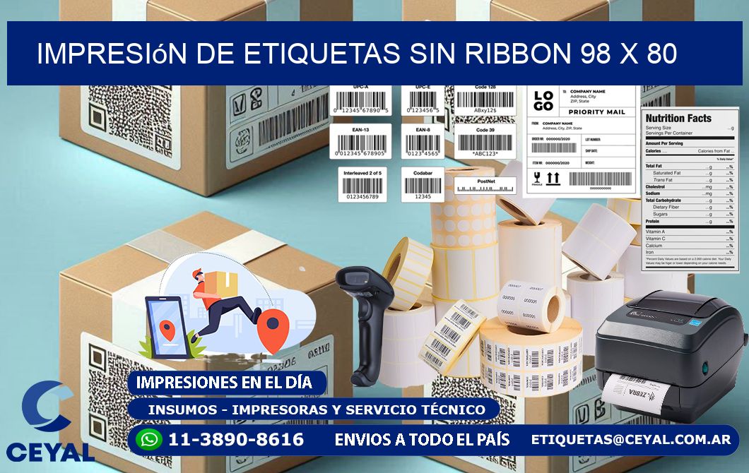 impresión de etiquetas sin ribbon 98 x 80
