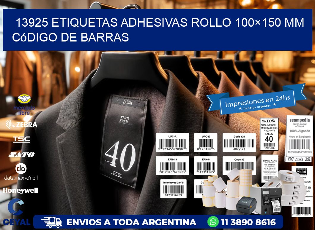 13925 etiquetas adhesivas rollo 100×150 mm código de barras