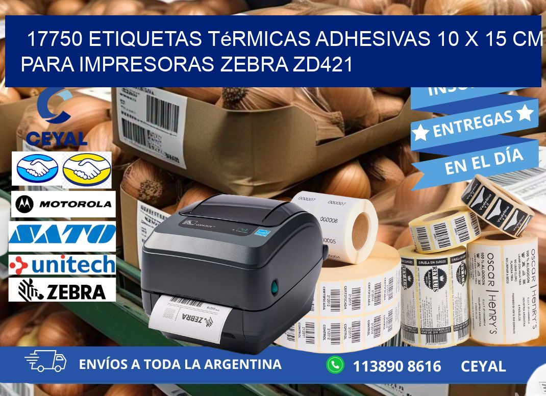 17750 Etiquetas Térmicas Adhesivas 10 x 15 cm para Impresoras Zebra ZD421