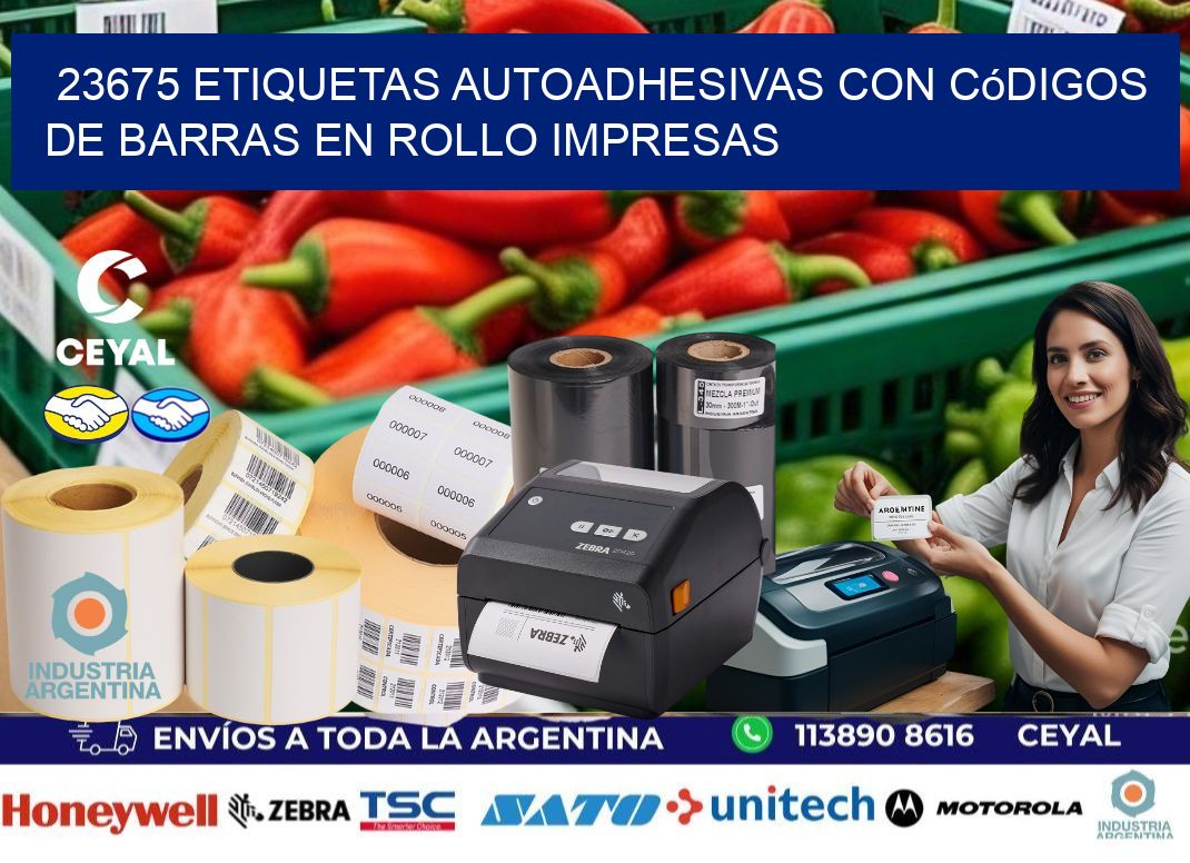 23675 Etiquetas autoadhesivas con códigos de barras en rollo impresas