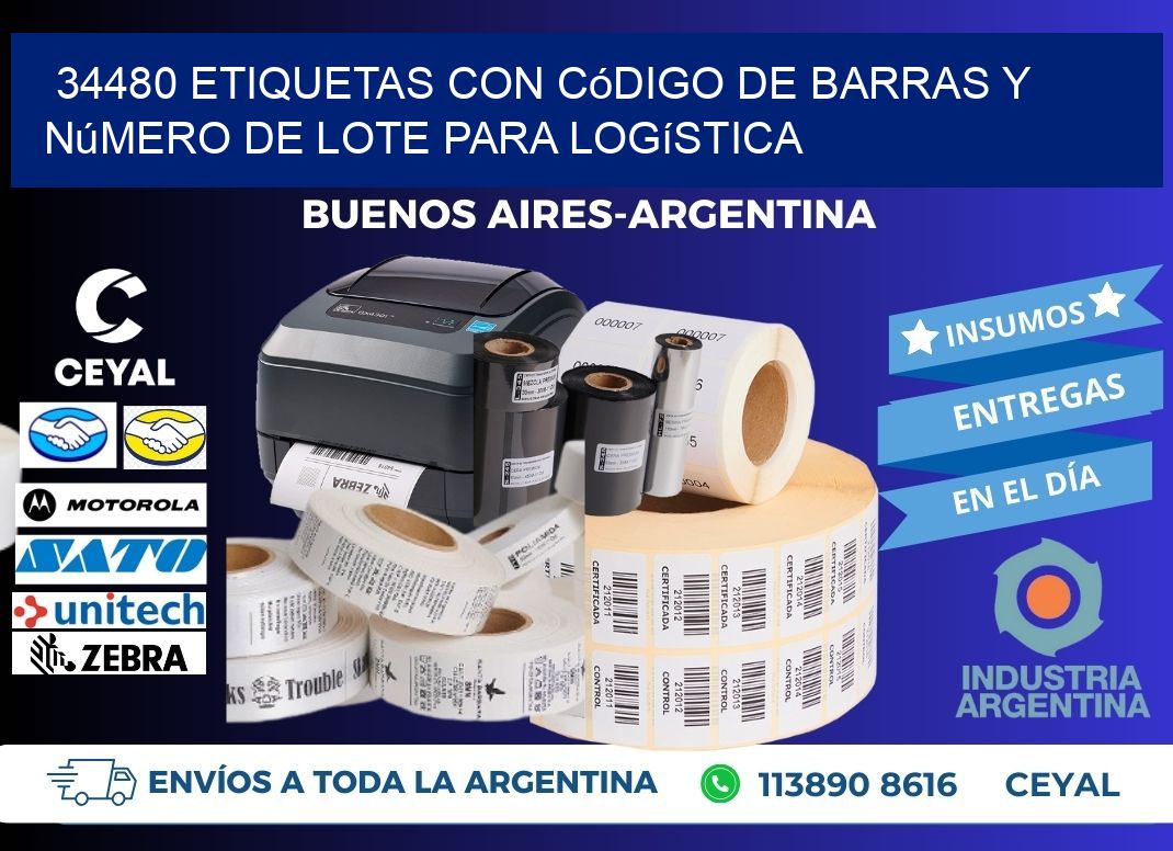 34480 etiquetas con código de barras y número de lote para logística