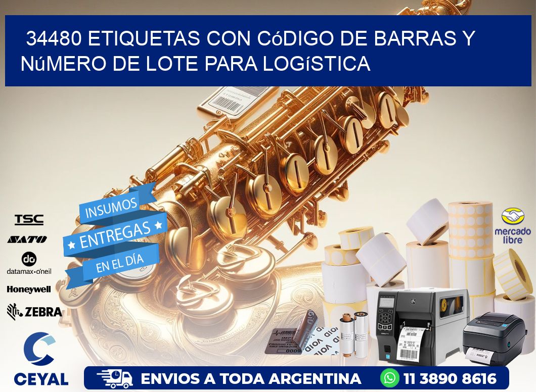 34480 etiquetas con código de barras y número de lote para logística