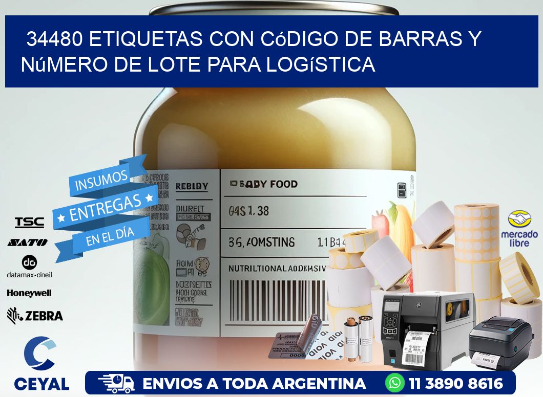 34480 etiquetas con código de barras y número de lote para logística