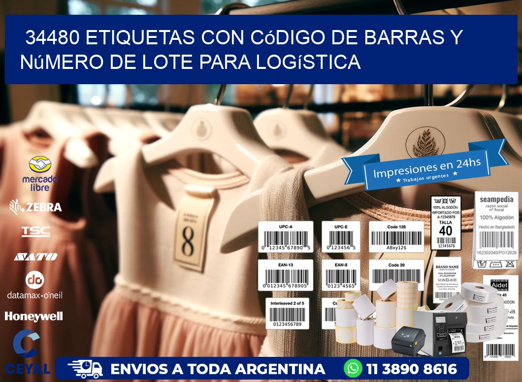 34480 etiquetas con código de barras y número de lote para logística