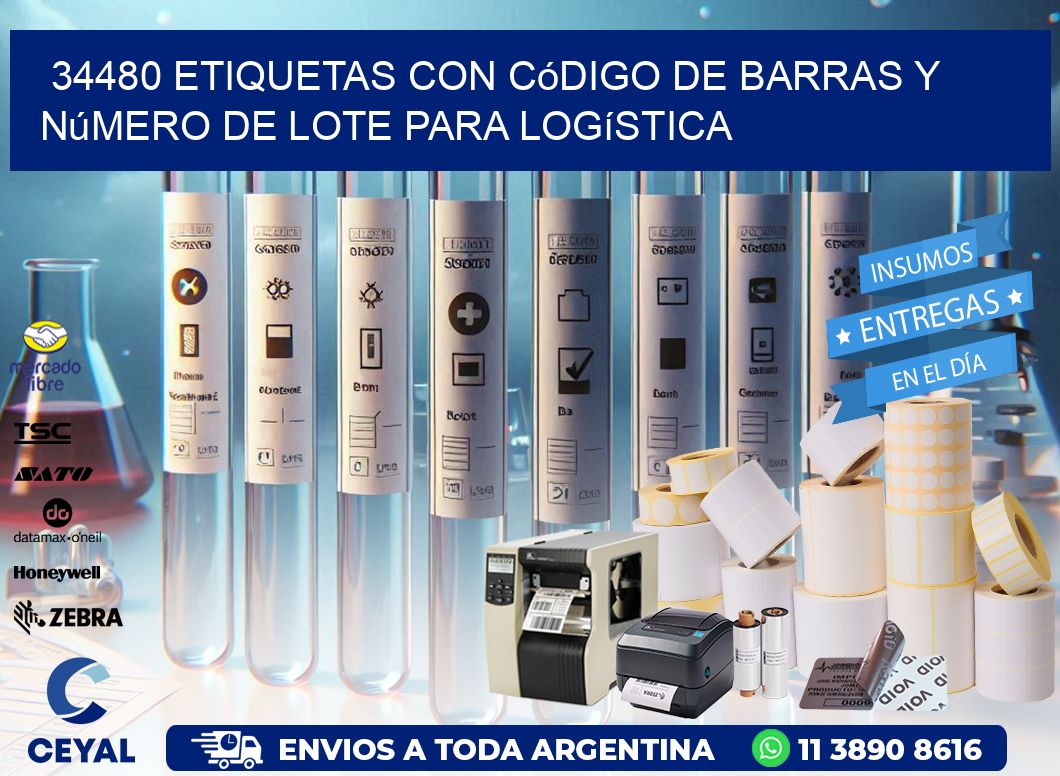 34480 etiquetas con código de barras y número de lote para logística