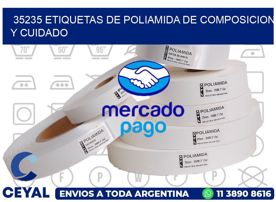 35235 etiquetas de poliamida de composicion y cuidado