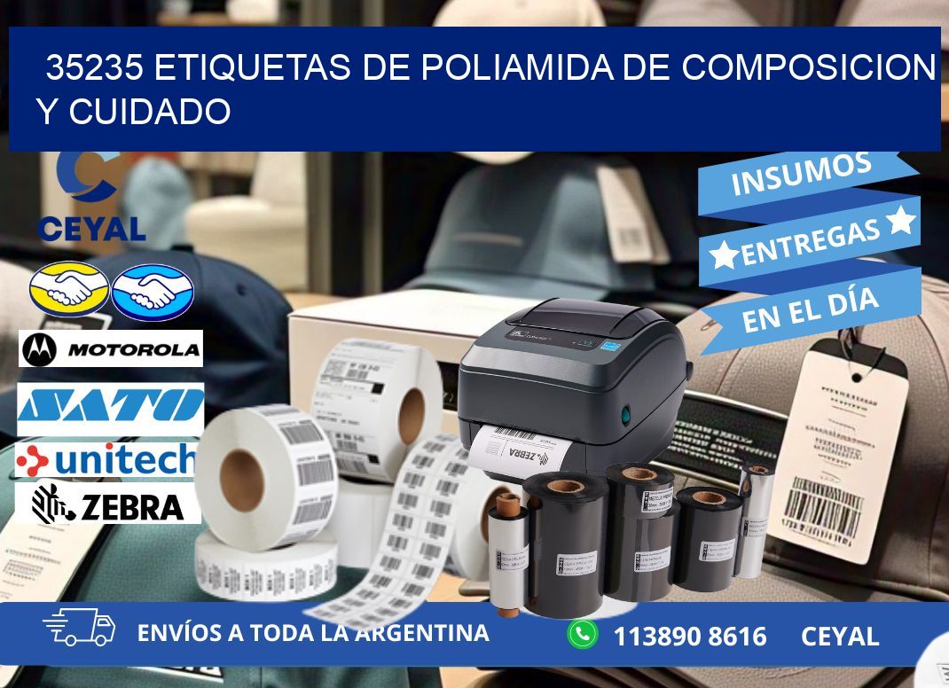 35235 etiquetas de poliamida de composicion y cuidado