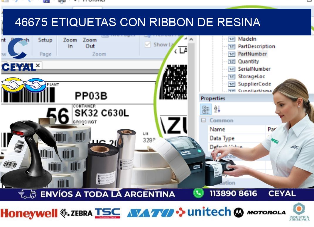 46675 etiquetas con ribbon de resina