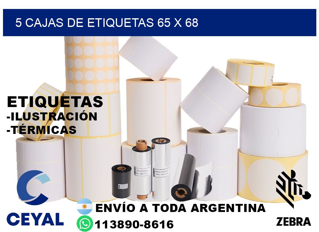 5 cajas de etiquetas 65 x 68