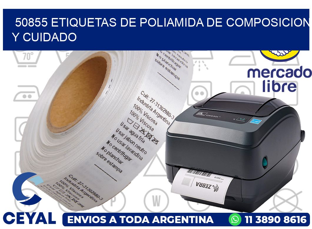 50855 etiquetas de poliamida de composicion y cuidado