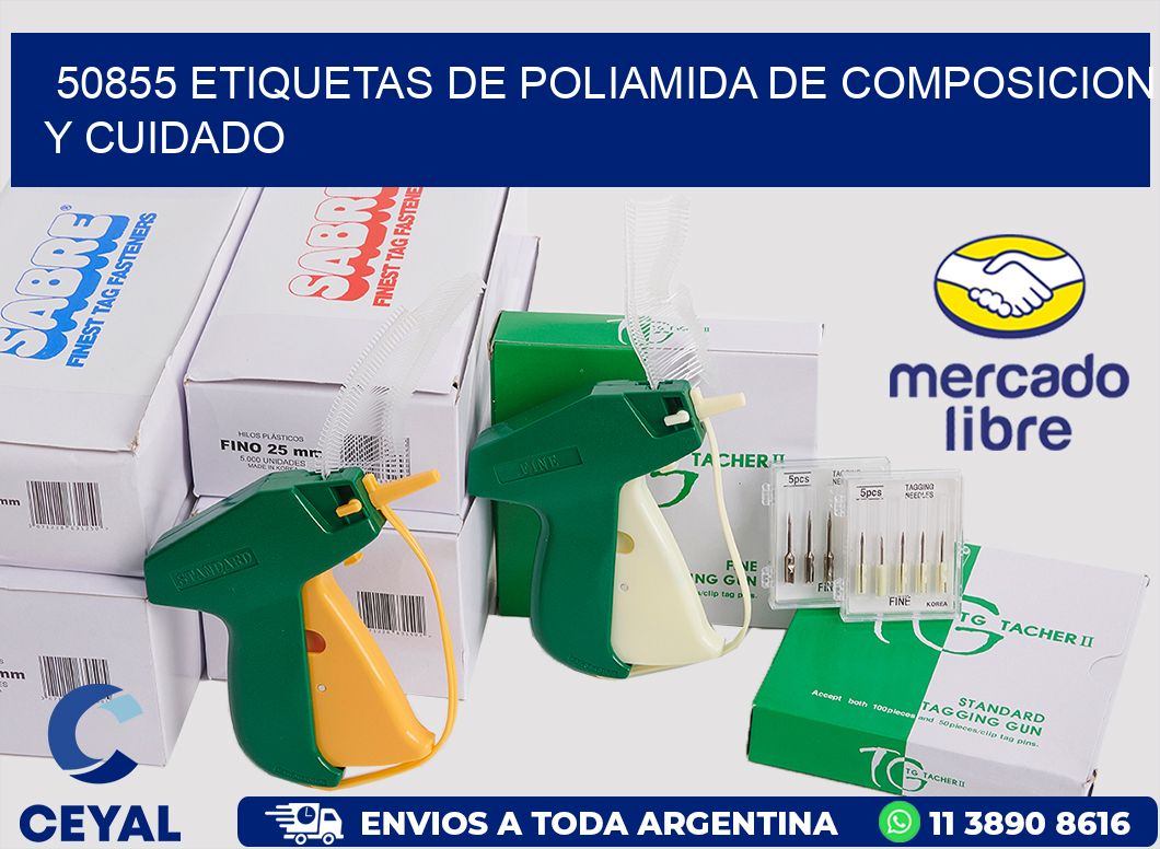50855 etiquetas de poliamida de composicion y cuidado