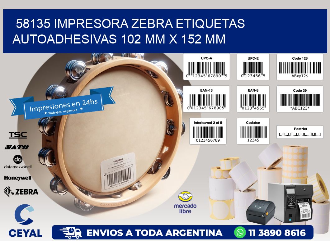 58135 impresora zebra etiquetas autoadhesivas 102 mm x 152 mm