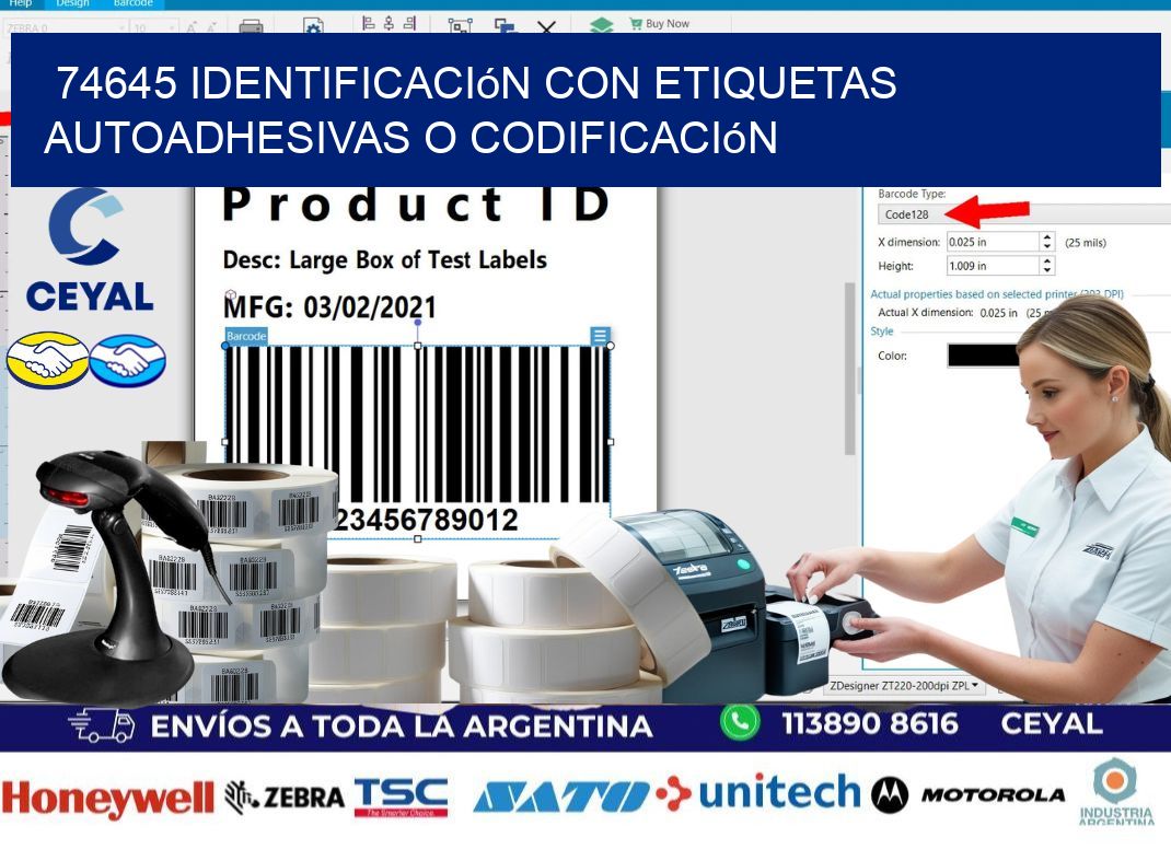 74645 identificación con etiquetas autoadhesivas o codificación