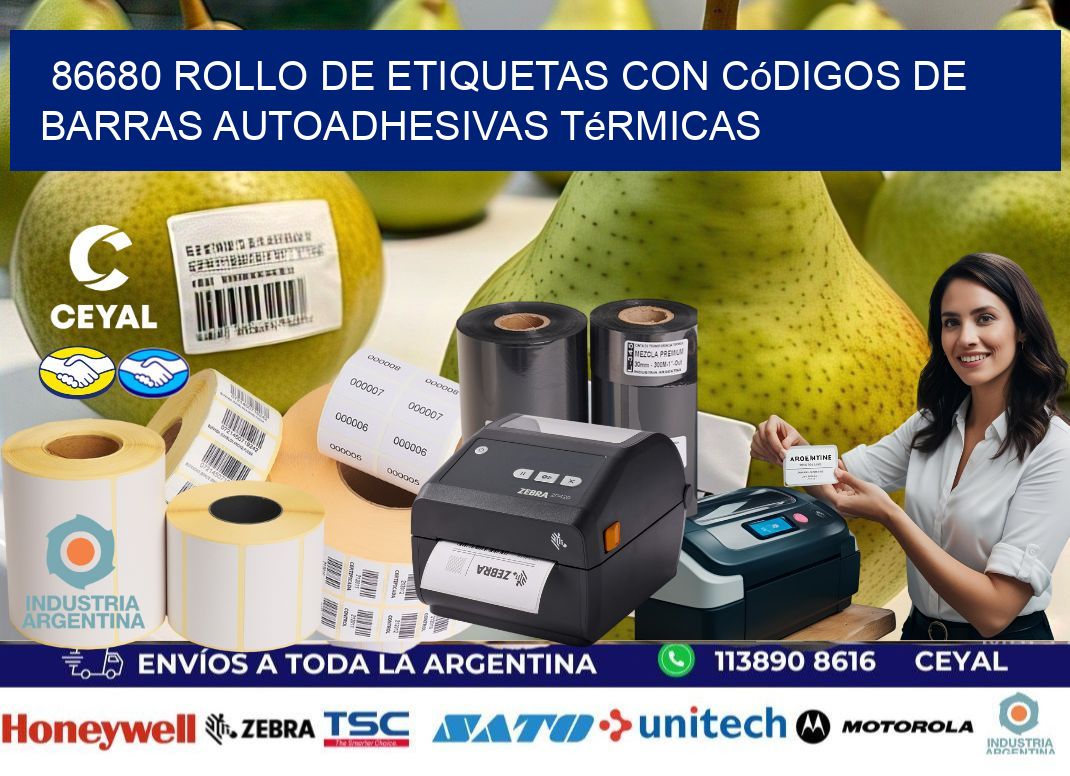 86680 Rollo de etiquetas con códigos de barras autoadhesivas térmicas