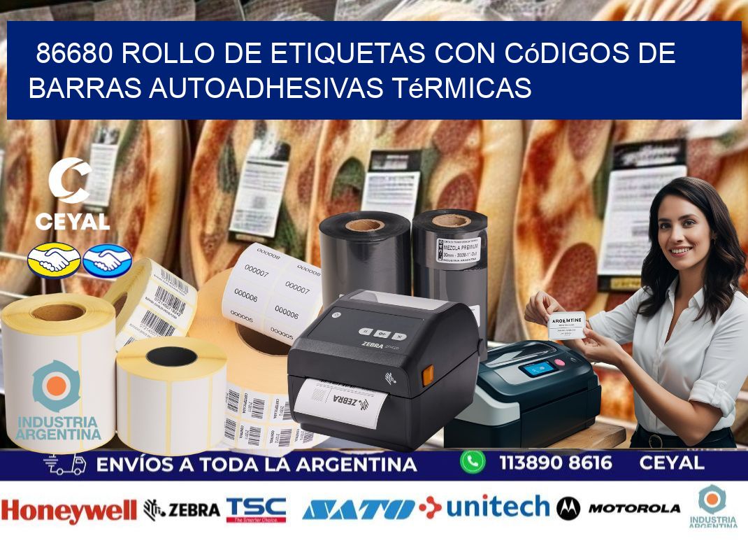 86680 Rollo de etiquetas con códigos de barras autoadhesivas térmicas