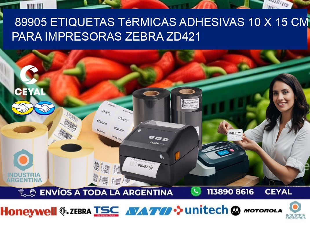89905 Etiquetas Térmicas Adhesivas 10 x 15 cm para Impresoras Zebra ZD421