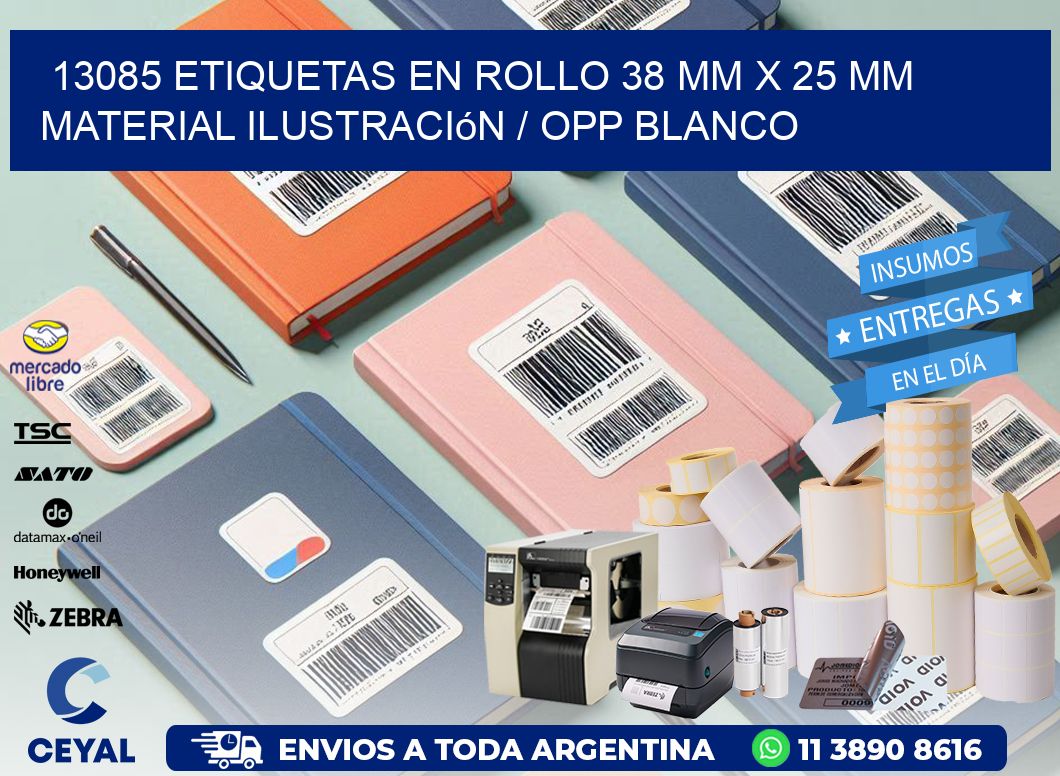 13085 Etiquetas en rollo 38 mm x 25 mm material Ilustración / OPP Blanco