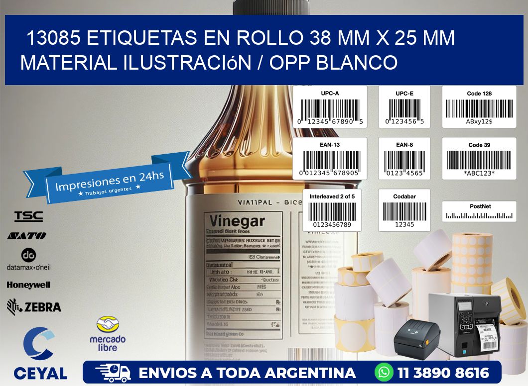 13085 Etiquetas en rollo 38 mm x 25 mm material Ilustración / OPP Blanco