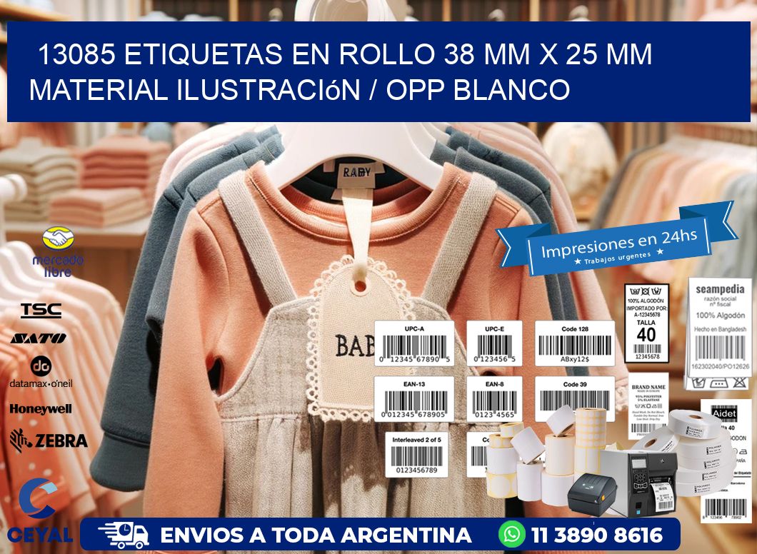 13085 Etiquetas en rollo 38 mm x 25 mm material Ilustración / OPP Blanco