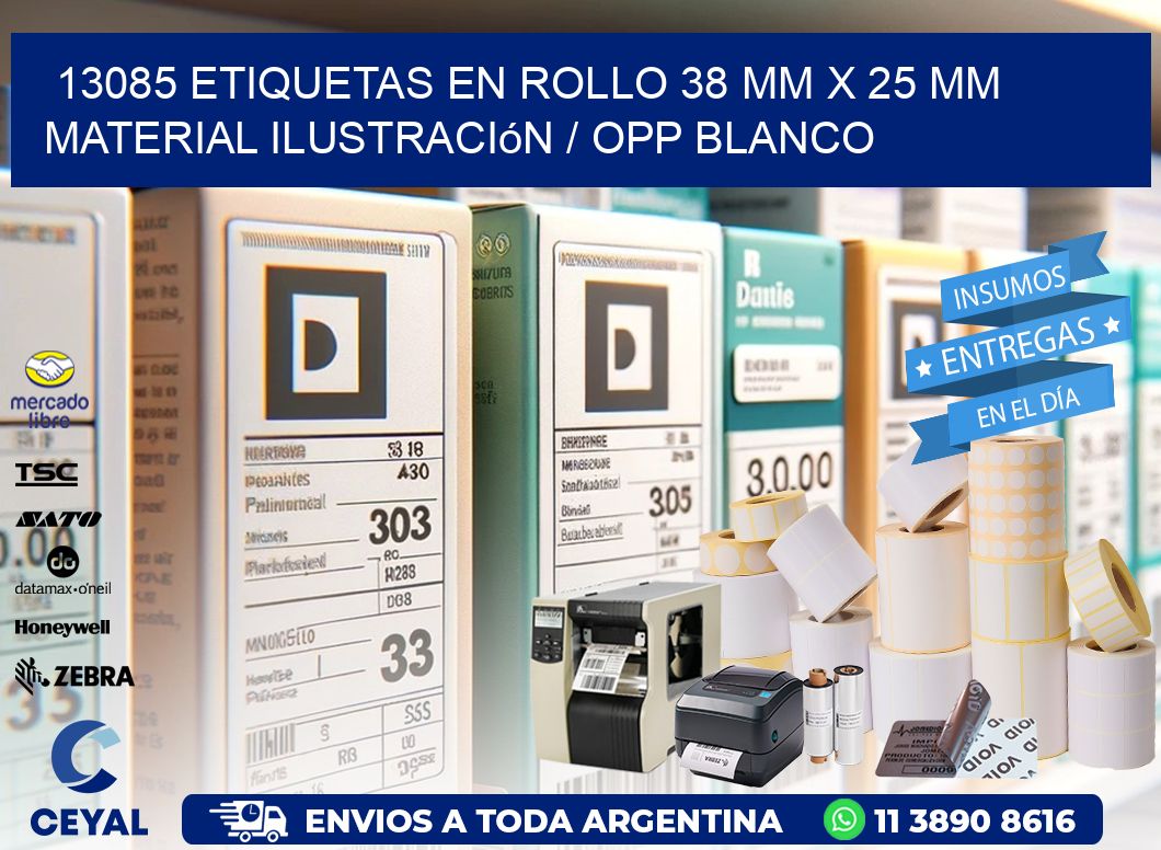 13085 Etiquetas en rollo 38 mm x 25 mm material Ilustración / OPP Blanco