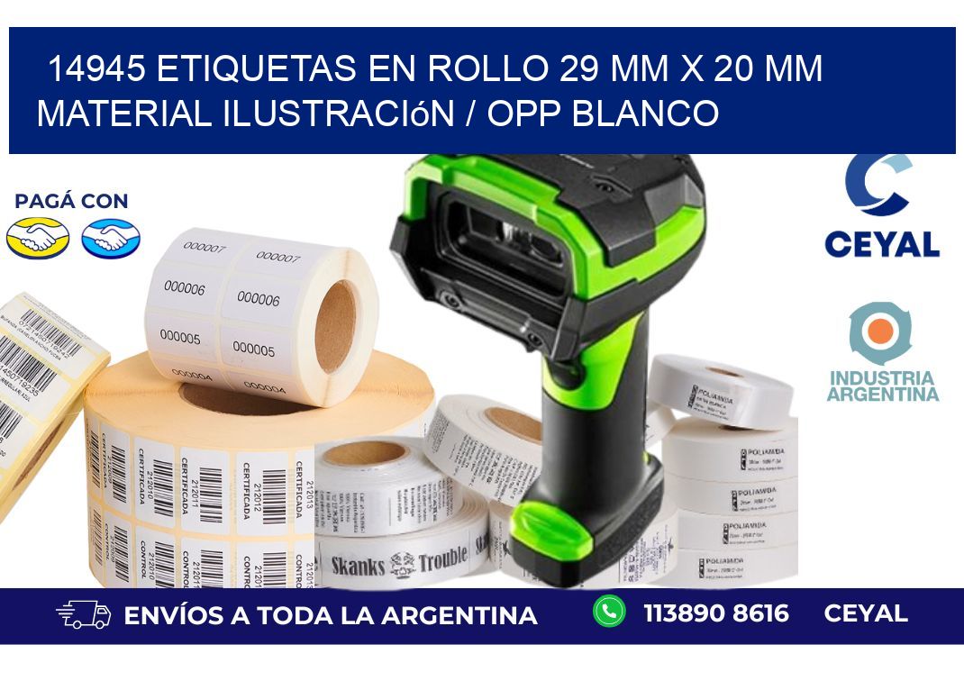 14945 Etiquetas en rollo 29 mm x 20 mm material Ilustración / OPP Blanco