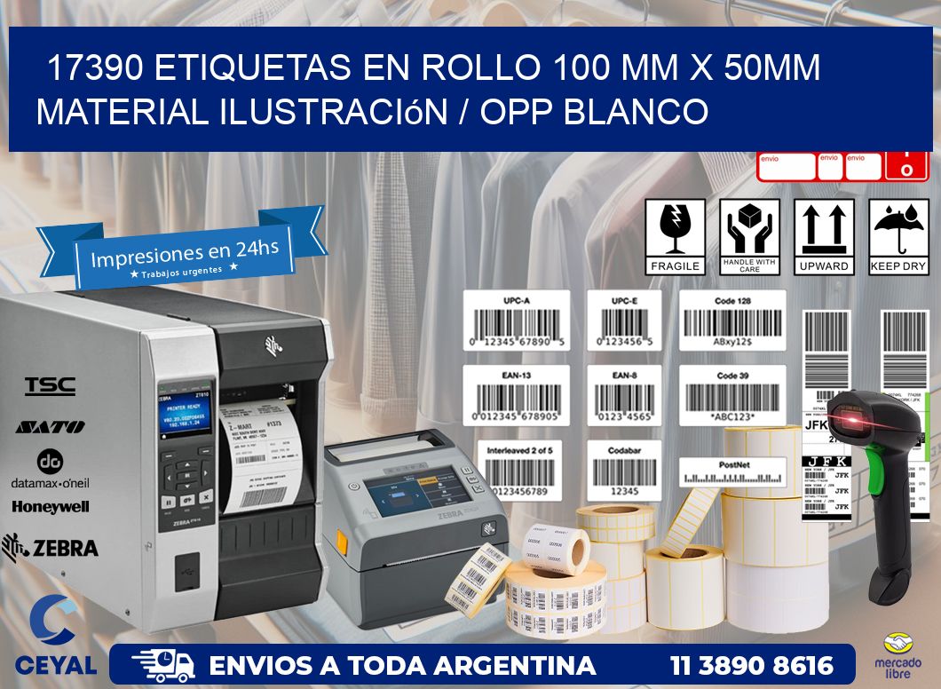 17390 Etiquetas en rollo 100 mm x 50mm material Ilustración / OPP Blanco