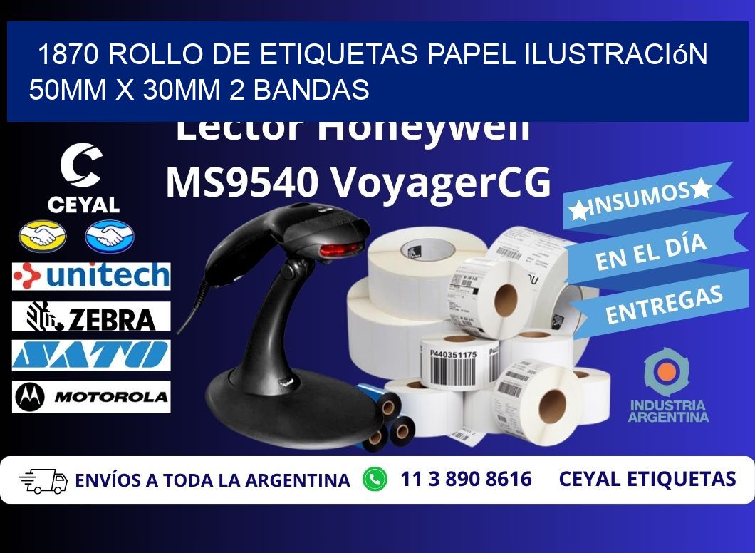 1870 Rollo de Etiquetas Papel Ilustración 50mm x 30mm 2 Bandas