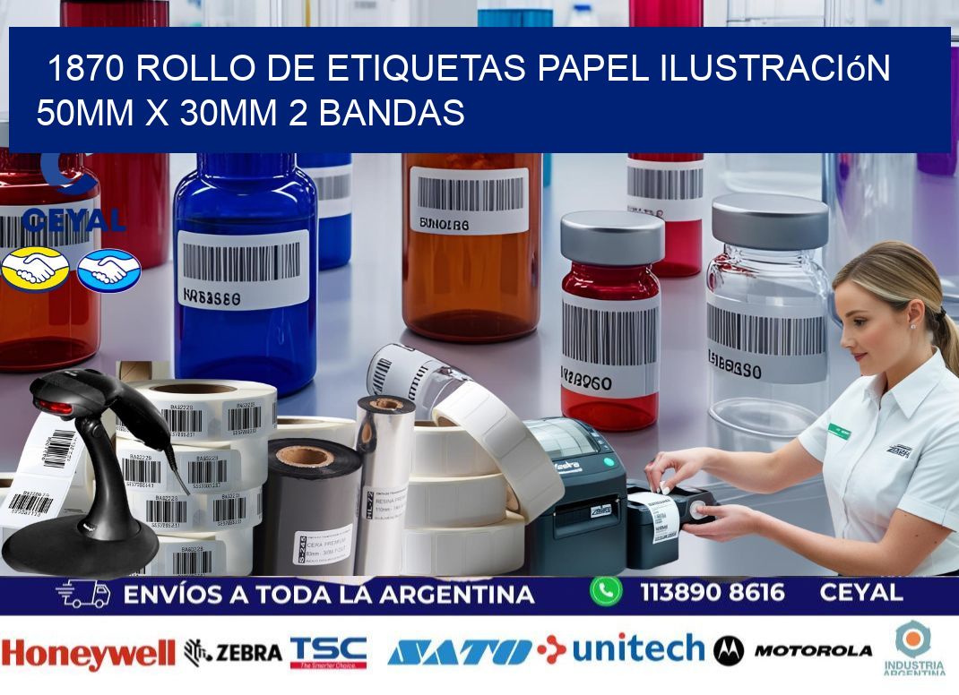 1870 Rollo de Etiquetas Papel Ilustración 50mm x 30mm 2 Bandas