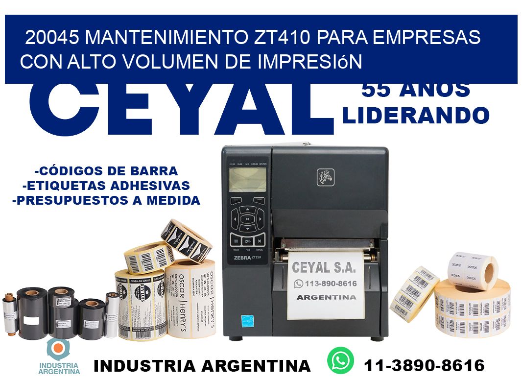 20045 mantenimiento zt410 para empresas con alto volumen de impresión