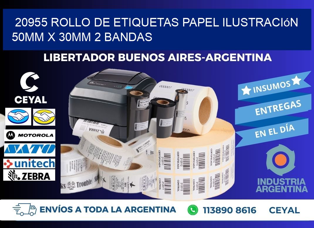 20955 Rollo de Etiquetas Papel Ilustración 50mm x 30mm 2 Bandas