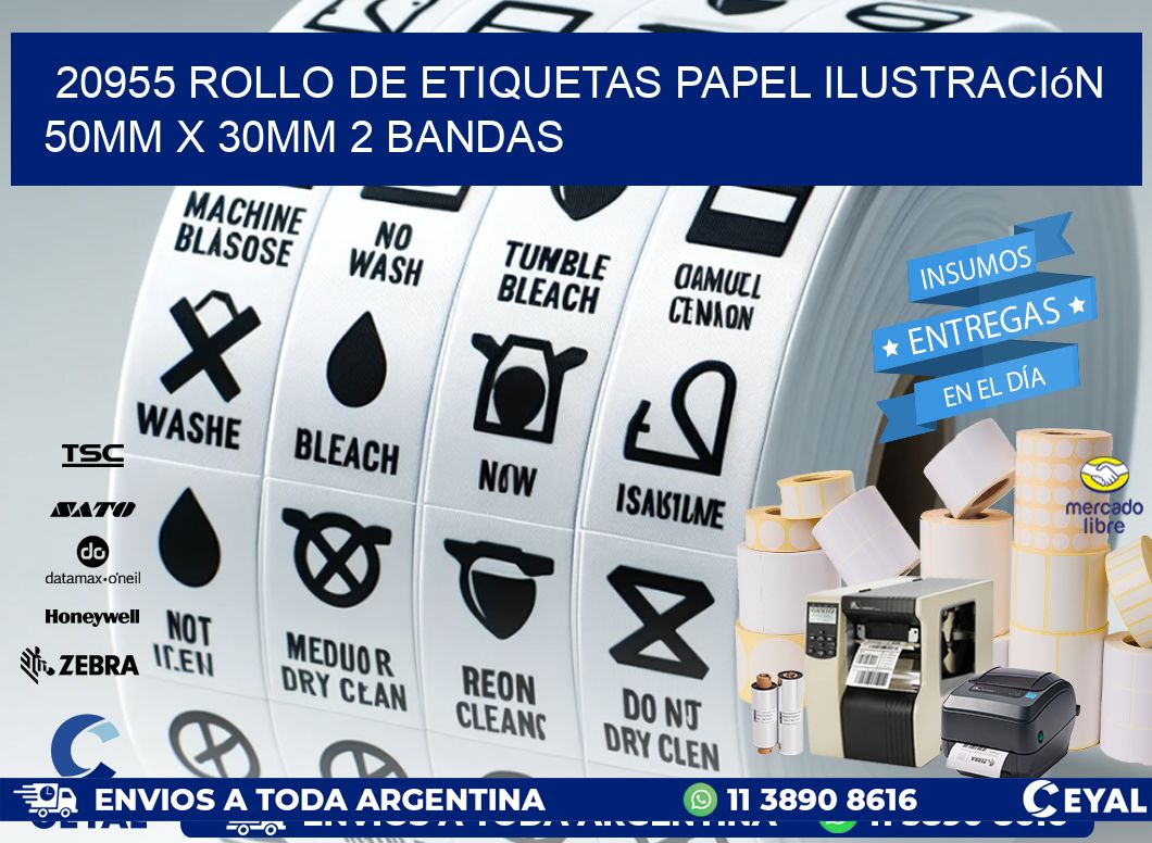 20955 Rollo de Etiquetas Papel Ilustración 50mm x 30mm 2 Bandas